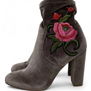 Steve Madden Embroidered Velvet Ankle Boots - Gray 6.5